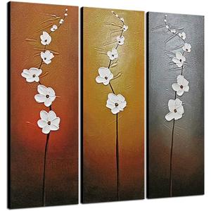Wieco Art Extra Large Modern Contemporary Flowers Artwork 3 Panels Decorative 100% Hand Painted Gallery Wrapped Abstract Floral Oil Paintings on Canvas Wall Art Ready to Hang for Home Decor, 12x36inchx3pcs