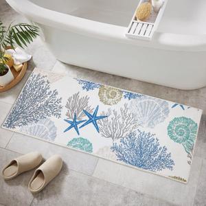 Coastal Beach Bathroom Rug - 16"x47"Nautical Non-Slip Mat with Seashell Decor for Bathrooms Long Soft Plush Sea Ocean Runner Rugs