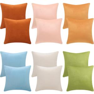 Mixweer 12 Pcs Colorful Velvet Pillow Covers 18 x 18 Inches Decorative Throw Pillow Covers Farmhouse Cozy Couch Cases Soft Square Throw Pillowcase for Sofa Bed Home Decor