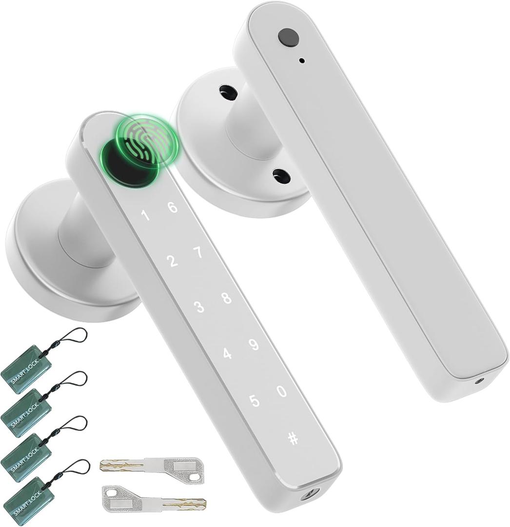 Fingerprint Door Lock, Biometric Lock with Keypad, Silver, Suitable for Home, Apartment, Office, Bedroom