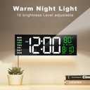 JALL 16" Large Digital Wall Mount Clock, Count Down Timer, Alarm, Big LED, RGB Color, DST, Temperature for Living Room Classroom Desk, Xmas, Birthday Gift for Senior Mom Dad (White Green, 16 inches)
