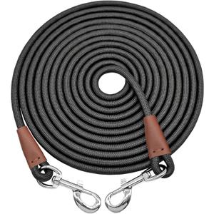 Tie Out Rope Dog Leash, Long Tether 8-10-13-15-20-25-30-35-40-50-65FT Nylon Check Cord for Medium Large Dogs Outdoor Playing Camping Backyard (Black, 3/8" x 25ft)