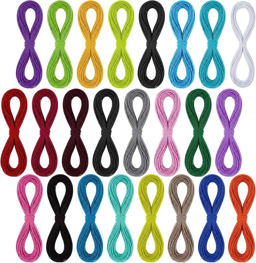 131 Yards Assorted Elastic Band Cord 2mm 2/25 inch 390ft Elastic Bracelet String Rubber Rope 24 Colors Bungee Shock Cord for Bracelet, Beading, Sewing, Jewelry Making, DIY Crafts