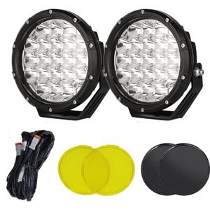BIGLIONX Round LED Offroad Lights 7inch 2pcs 210W 32000LM LED Off Road Light Super Bright Amber Offroad Lights Driving Light Spot Light Bar with Wiring Harness IP68 for Trucks Pickup ATV UTV SUV (Black)