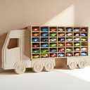 Wood Car Display Shelf, Toy Car Storage Organizer for 1/64 Scale Diecast Cars, Holds 42 Models, Freestanding & Wall-Mounted Rack, Model Car Display Case, 3 inches x 38.43 inches x 18.27 inches