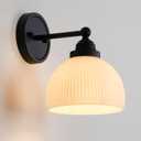 Vintage Wall Sconce 1-Light with White Striped Glass Globe Shade, Indoor Wall Mounted Lamp Fixture for Living Room Bedroom Kitchen Hallway (Black)