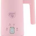 GreenLife Ceramic Electric Milk Frother, 10oz, 4-in-1, Auto Hot and Cold Foam, Dense and Light Foam, PFAS Free, Cordless Milk Warmer and Steamer for Latte, Coffee, Pink