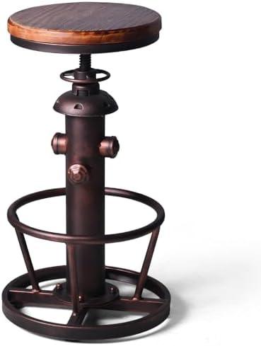 BOKKOLIK Vintage Swivel Bar Stool Industrial Coffee Kitchen Dining Chair Fire Hydrant Design Height Adjustable 24.8-30.7inch Solid Wooden Seat