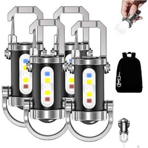 Portable Rechargeable Bright Keychain Flashlight Phone Charger, Mini Keychain Flashlight, 7 Lighting Modes, 1200 Lumens EDC Waterproof Keychains Flashlight (4PCS)