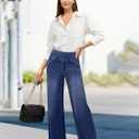 COPYLEAF Wide Leg Jeans Woman High Waisted Stretchy Baggy Sweatpant Jeans Pull On Straight Leg Loose Trendy Denim Pants (Blue, L)