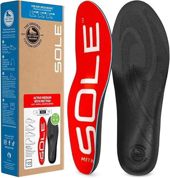 SOLE Active Medium Insoles - Custom Moldable Orthotic Support for Any Arch Type, Plantar Fasciitis Relief - 6.5