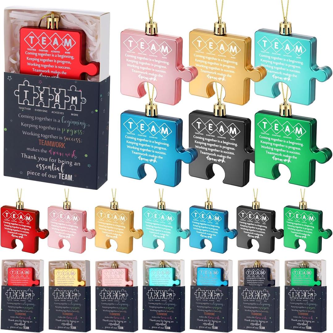 Jenaai 21 Pcs Team Christmas Ornaments Bulk Inspirational Puzzle Christmas Tree Hanging Ornament Employee Appreciation Gifts for Xmas Team Coworkers Staff Colleagues Nurses Teachers Groups