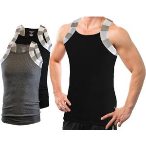 Different Touch 2 Pack Men Square Cut Two Tone Trim Tank Top, XL