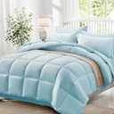 Zzlpp King Comforter Set 7 Piece, Light Blue Bed in a Bag with Comforters, Pillow Shams, Pillowcases, Flat Sheet, Fitted Sheet with 2 Pockets