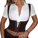 TRUWORKS Lace Up Corset Bustier Women's Waist Trainer Belt Tank Steampunk Underbust Velvet Corset (Large, Coffee)