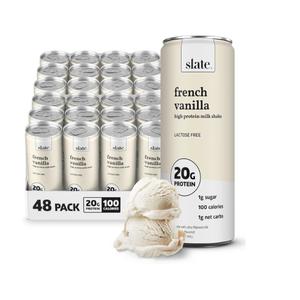 Slate High Protein Milk Shake, French Vanilla, 20g Protein, Lactose-Free, Kosher, Keto Friendly, Gluten Free, 11 Fluid Ounce (Pack of 12), BB Date Apr/09/2026