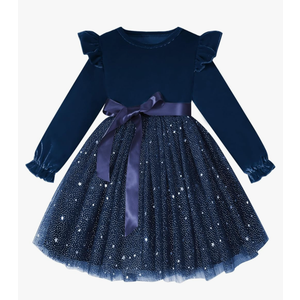 Neutocd Toddler Baby Girl Christmas Dress Long Sleeve Velvet Sequin Tulle Ruffle Winter Party Holiday Dress for Girls 130