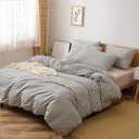 JELLYMONI 100% Natural Cotton 3pcs Striped Duvet Cover Sets, White Duvet Cover with Dark Grey Stripes Pattern Printed Comforter Cover, with Zipper Closure & Corner Ties (Full Size)