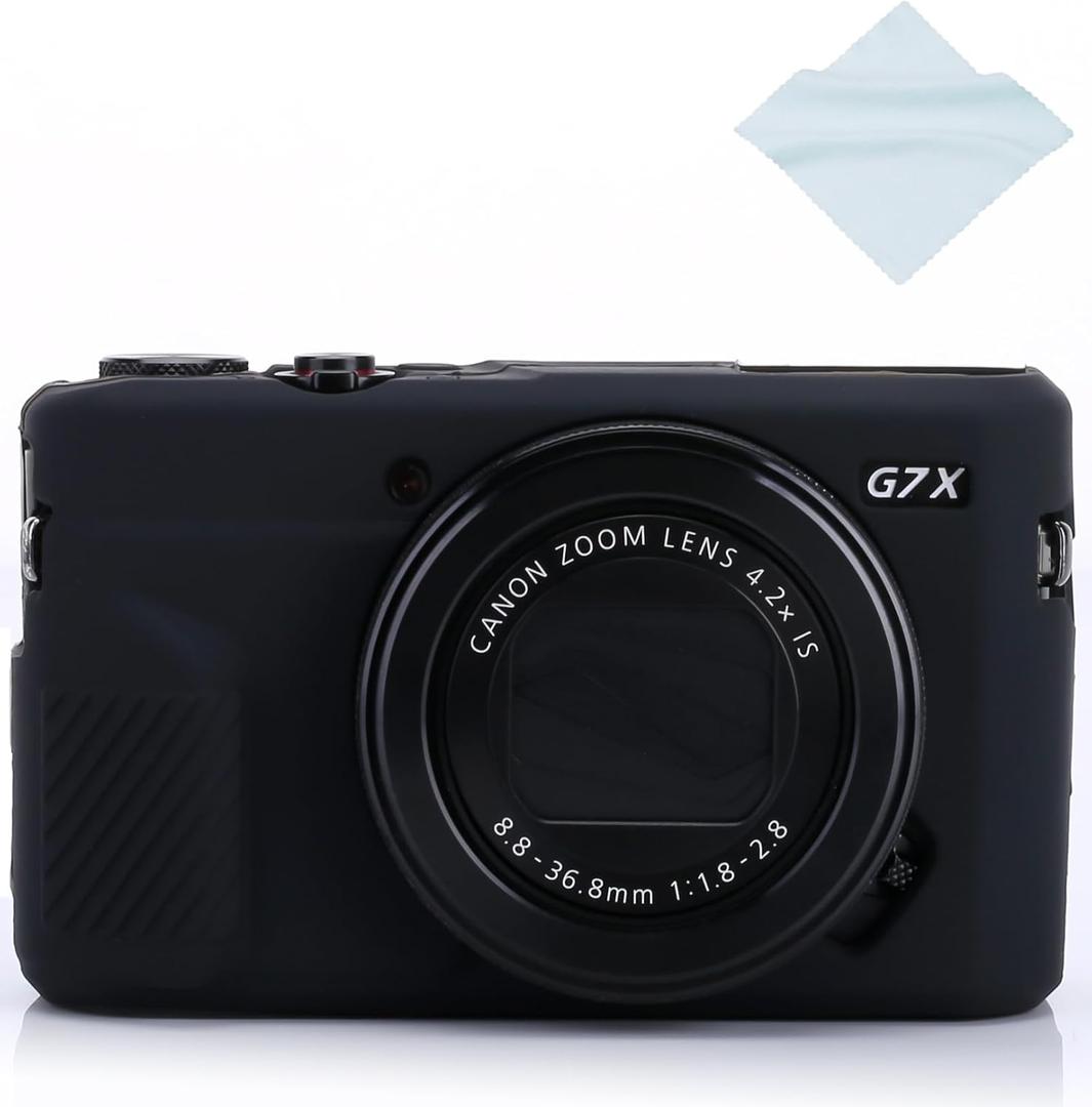 G7X / G7X Mark II Camera Silicone Case, Ultra Thin Lightweight Rubber Soft Silicone Case Bag Cover for Canon PowerShot G7X / G7X Mark II with Microfiber Cloth - Black