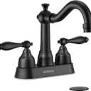 Hurran 4-inch Centerset Matte Black Classical Bathroom Faucet, 2 Handles for 2 or 3 Hole Sink with 360 Swivel Spout, Pop Up Drain Assembly and Supply Hose for Vanity Sink Lavatory Faucet