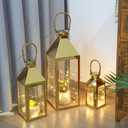Elegant Candle Lantern Set- 3 Sizes (26", 19", 13" H) - Tempered Glass Panel Stainless Steel Candle Holders for Versatile Indoor & Outdoor Decorating - Perfect for Celebrations(Gold)