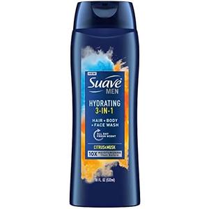 Suave Men 3 in 1 Mens Body Wash, Body Soap for Hydrated Skin and Hair, Hair, Face and Body Wash, With an All day Fresh Scent 18 oz, 2 Packs