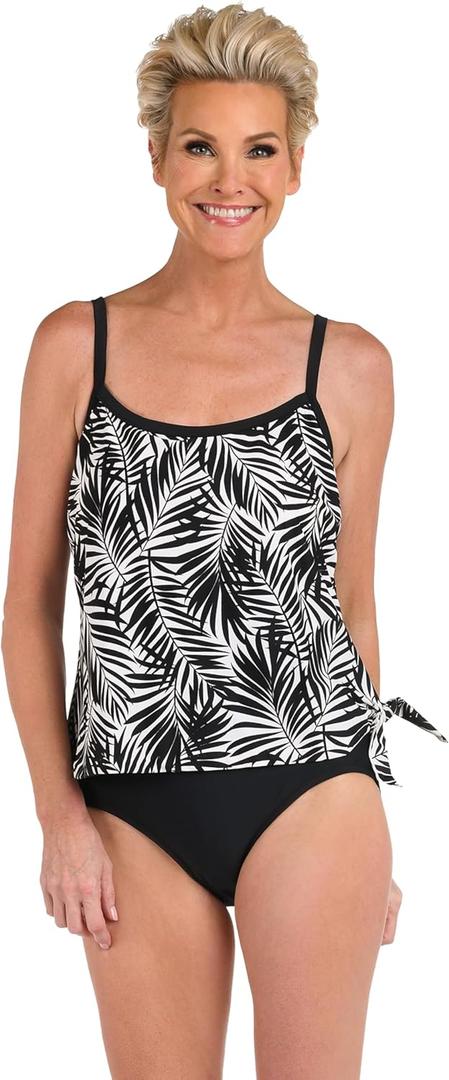 Maxine of Hollywood Women's Scoop Neck Faux Side Tie One Piece Swimsuit (10, Ivory//Palm Retreat)