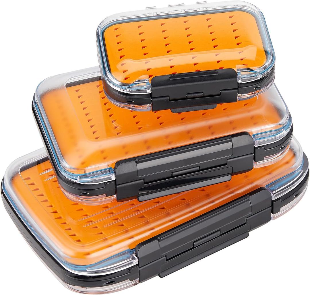 Gonex Fly Boxes for Fly Fishing Jig Boxes Two-Sided Waterproof Lightweight Fly Fishing Box Easy Grip Transparent Lid Fly Fishing Lures Box Sizes A+B+C, Orange