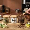 LemonRoad 3 Pack Coffee Sugar Tea Container Set Glass Jars with Bamboo Tray Decorative Container with Lid and Spoon Clear Condiment Jars Storage for Coffee Bar Drink Station Countertop Home Decor