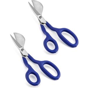QWORK Duckbill Shears, 7 in Duckbill Applique Scissors, for Carpet Pile, Carpet Punch - Blue, 2 Pack