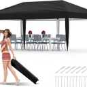 Garvee 10x20 Pop Up Canopy Tent Outdoor Canopy One-Person Set Up Heavy Duty Commercial Instant Tent Shelter, 0-Sidewall+Black