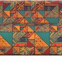 Stretch Couch Covers for 4 Separate Cushion Couch Sofa-Floral Printed Couch Sofa Cover,Washable Sofa Slipcover,Pet Friendly Furniture Protector with Elastic Bottom,Universal Fit for Home(Couch,Cover) (X-Large, Block Pattern+orange)