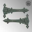 Renovators Supply Manufacturing Strap Hinge 7 in. Black Wrought Iron Southern Charm Style Spear Tip Flush Mount Heavy Duty Strap Gate and Door Hinges with Hardware Pack of 2