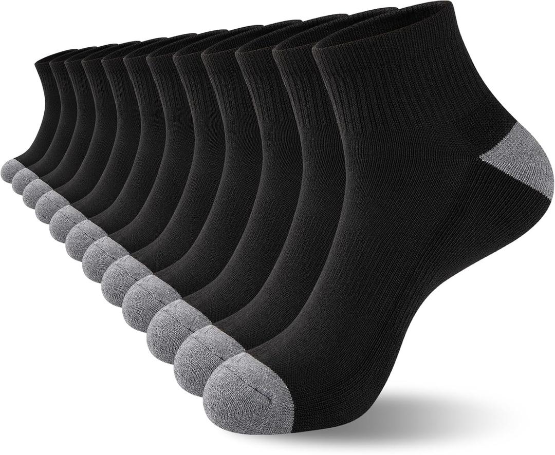 COOVAN 12 Pairs Mens Cushion Ankle Socks Men 12 Pack Low Cut Comfort Breathable Casual Socks 10-13, Black