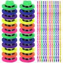 48 Pcs Neon Party Supplies Set, Including 24 Gangster Hats 11.4x9.4x3.5 in & 24 Pcs 6.6 ft Turkey Feather Boas, Assorted Colors, Classic Retro Style for Halloween Party