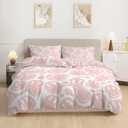 Kid's Duvet Cover Queen Size, Retro Hippie Beddding Set, 3PCS Soft Microfiber Bedding Set with Zipper Closure&Corner Ties, Girl Bedding with Pillowcase - Pink, Queen
