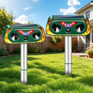 Upgraded Solar Animal Repellent Ultrasonic Outdoor Cat Deterrent Deer Repellent Devices,Waterproof Dog Repeller with Motion Sensor,Flashing Lights,Scare Squirrels Rabbits Raccoons Skunks Garden,2 Pack