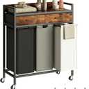 Laundry Sorter 3 Section Laundry Hamper with Shelf, Durable 3 Section Laundry Basket with Rolling Wheels & Storage Drawers, 3 x 13.26 Gallons (50L), Rustic Brown PF09XLN