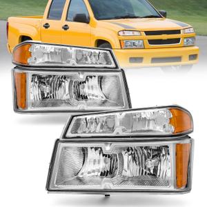 AS Headlights Assembly Compatible with 2004 2005 2006 2007 2008 2009 2010 2011 2012 Chevy Colorado/GMC Canyon, 2006-2008 ISUZU I-Series, Chrome Housing Amber Reflector, Pair