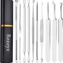 Pimple Popper Tool Kit - Boxoyx 10 Pcs Blackhead Remover Comedone Extractor Kit with Metal Case for Quick and Easy Removal of Pimples, Blackheads, Zit Removing, Forehead,Facial and Nose(Silver)