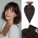Hairro Human Hair Toppers with Wispy Bangs, 3D 360° Seamless Real Hair Toppers, Hand-Tied with 3.5"x4.7" U-shaped Base, Clip-In Hairpieces to Add Volume on Top, 12 Inch Dark Brown