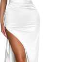 Memoriesea Women's Sexy One Shoulder High Split Cocktail Wedding Party Maxi Dress (Large, White)