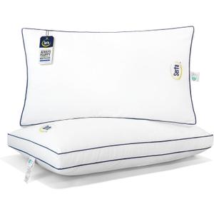 Serta Hotel Collection Bed Pillows King Size Set of 2, 400 Thread Count 100% Cotton Cover, Medium Support Gusseted Down Alternative Pillow for Back, Stomach or Side Sleepers, 18" x 34", White