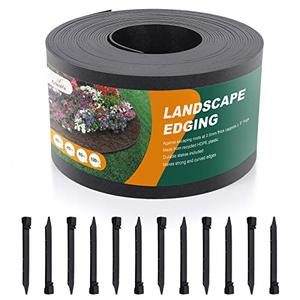 Black Plastic Garden Landscape Edging, 2” Tall Border Coil, Flexible and Strengthened with Anti-UV Treatment (100ft with 30pcs Stakes)