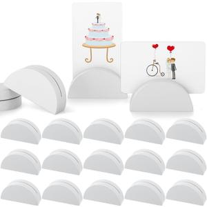 24 Pcs Large Size Stable Wooden Table Number Holders 2. 4 Inch Wedding Table Name Stand Semicircular Design Place Card Holder Office Tag Photo Menu Banquet Birthday Party Restaurant(White)