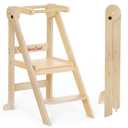 G TALECO GEAR Foldable Toddler Tower, Wooden Step Stool for Bathroom, Toddler Kitchen Stool Helper, 3 Adjustable Heights, Nature