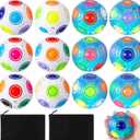 12 Pack Rainbow Puzzle Ball Magic With 2 Pcs Pouches Fidget Toy for Boys and Girls Speed Cube Funny Stress Reliever for Kids Teen and Adults (White, Blue)