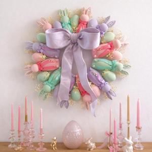 Zeyune Easter Door Wreath, 13 Inch Easter Flocked Bunny Wreaths Spring Hanger Wall Wreath Decor for Front Doors Home Farmhouse Porch Wall Indoor Outdoor Window Bunny Decorations