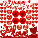 Valentines Day Decorations Set with Happy Valentine's Day Banner, Garlands, Love Balloons, Rose Petals, Paper Poms, Hanging Cards for Home, Bedroom, Office, Anniversary, Date Night Dcor