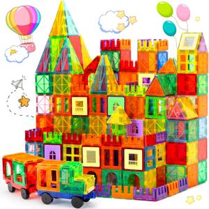 Magnetic Tiles, 104PCS Magnetic Building Tiles for Kids, Educational Magnetic Stacking Blocks, Magnets Construction Toys, Christmas Toy Gift for Toddlers, Kids Boys and Girls 3 4 5 6 7 8 9+Year